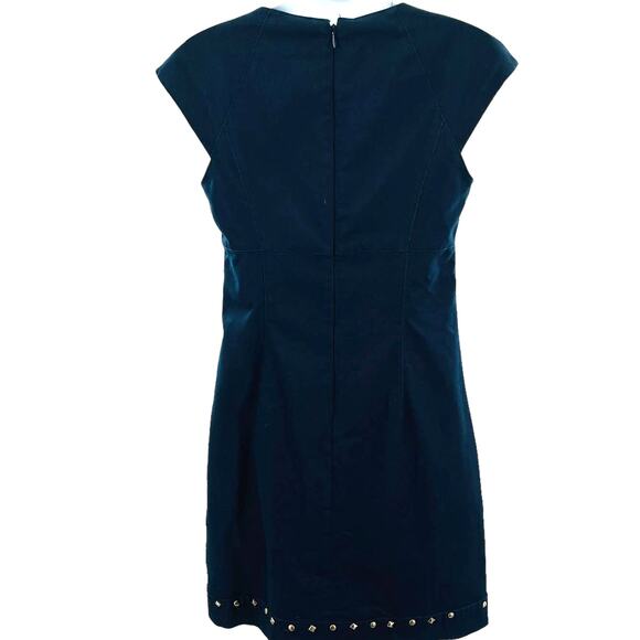 Betsey Johnson Navy Blue Cap Sleeve Gold Studded Detail Shift Dress Women Sz 2 - Picture 3 of 10